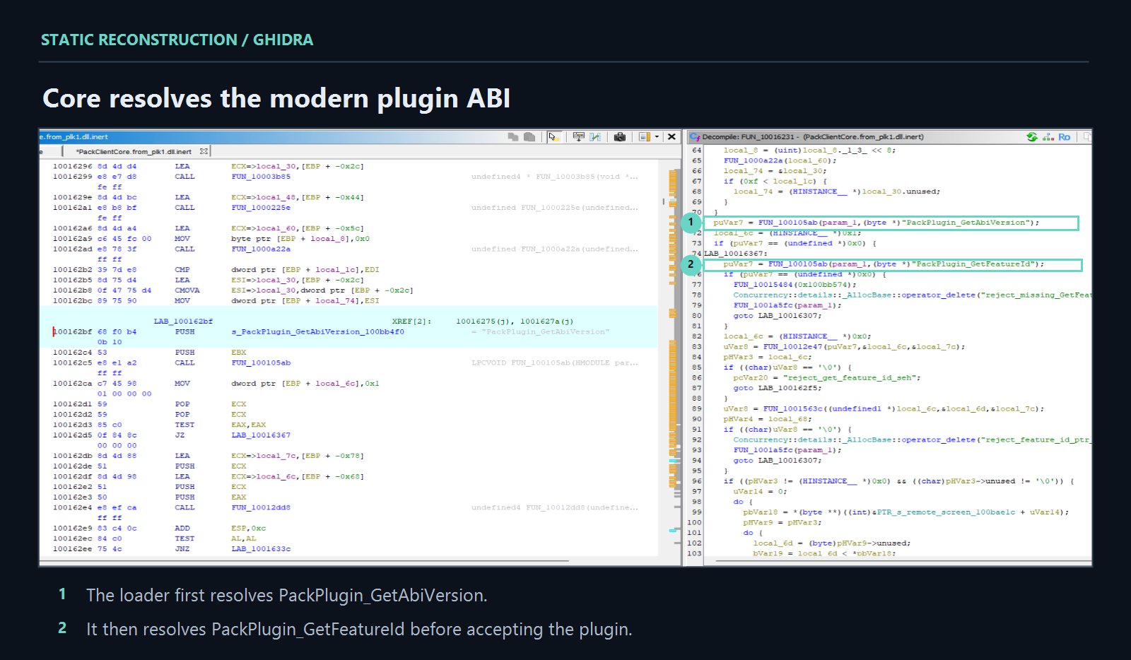 Core resolves and validates the modern plugin ABI.